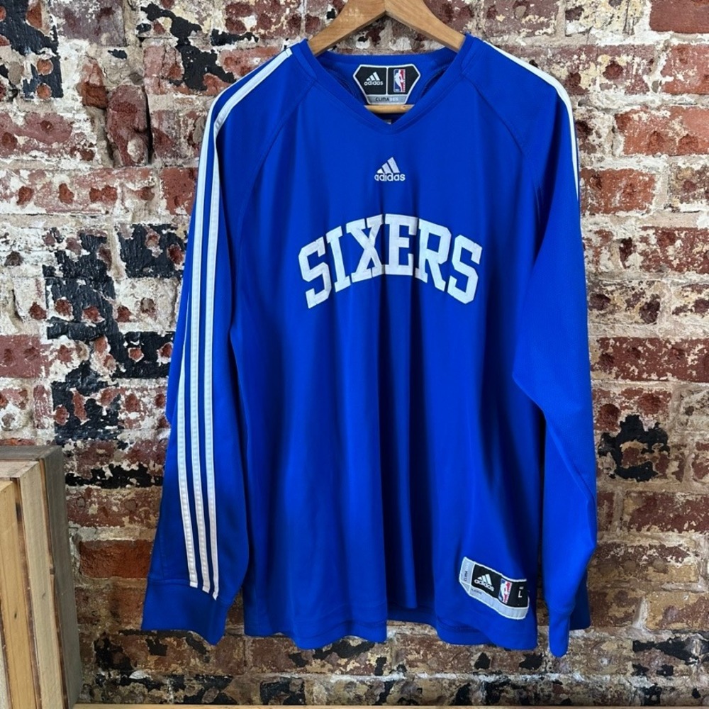 Adidas NBA Philadelphia Sizers Blue Clima365 Pullover Long Sleeve Shirt Mens L